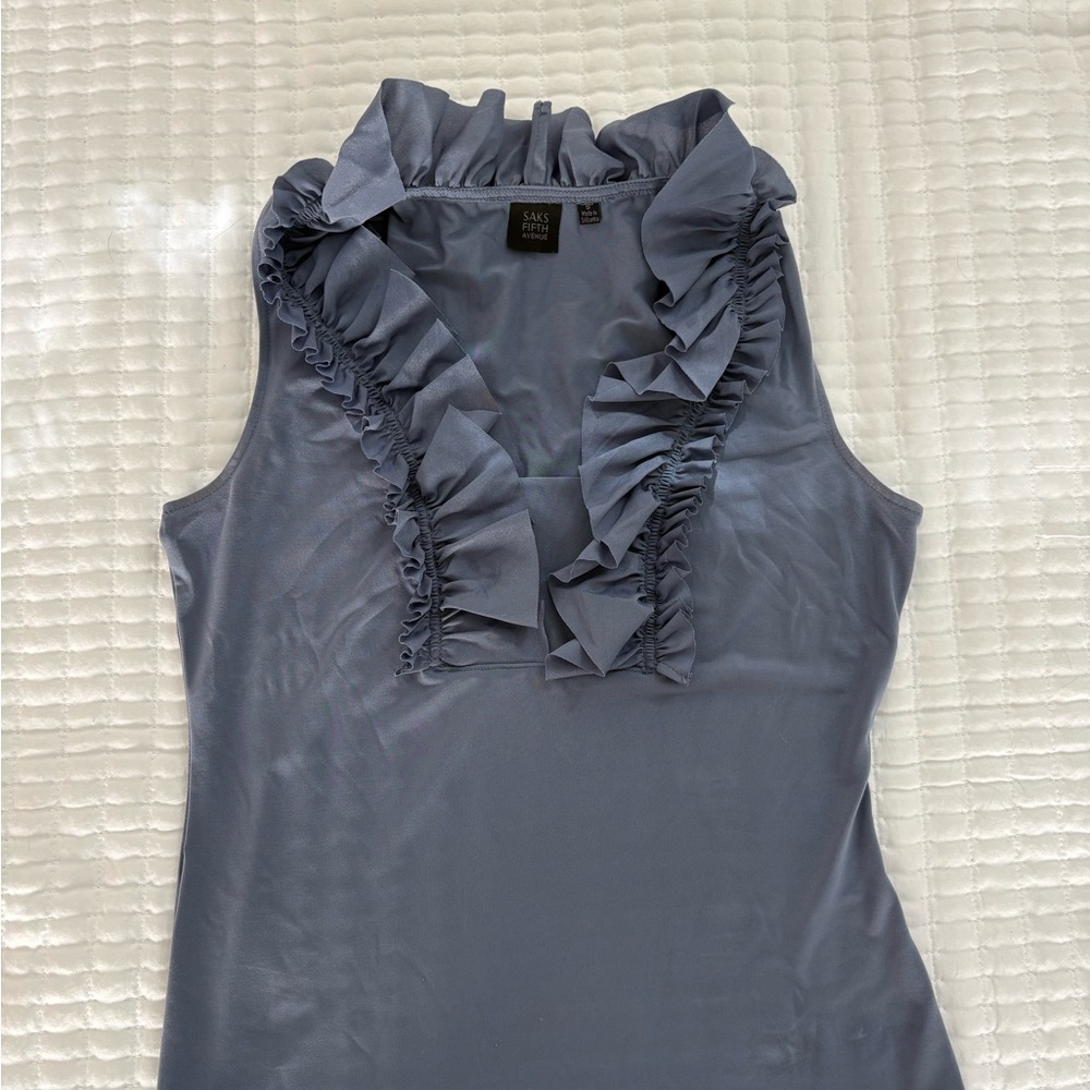 Saks Fifth Avenue Ruffled V-Neck Blouse - Slate Blue